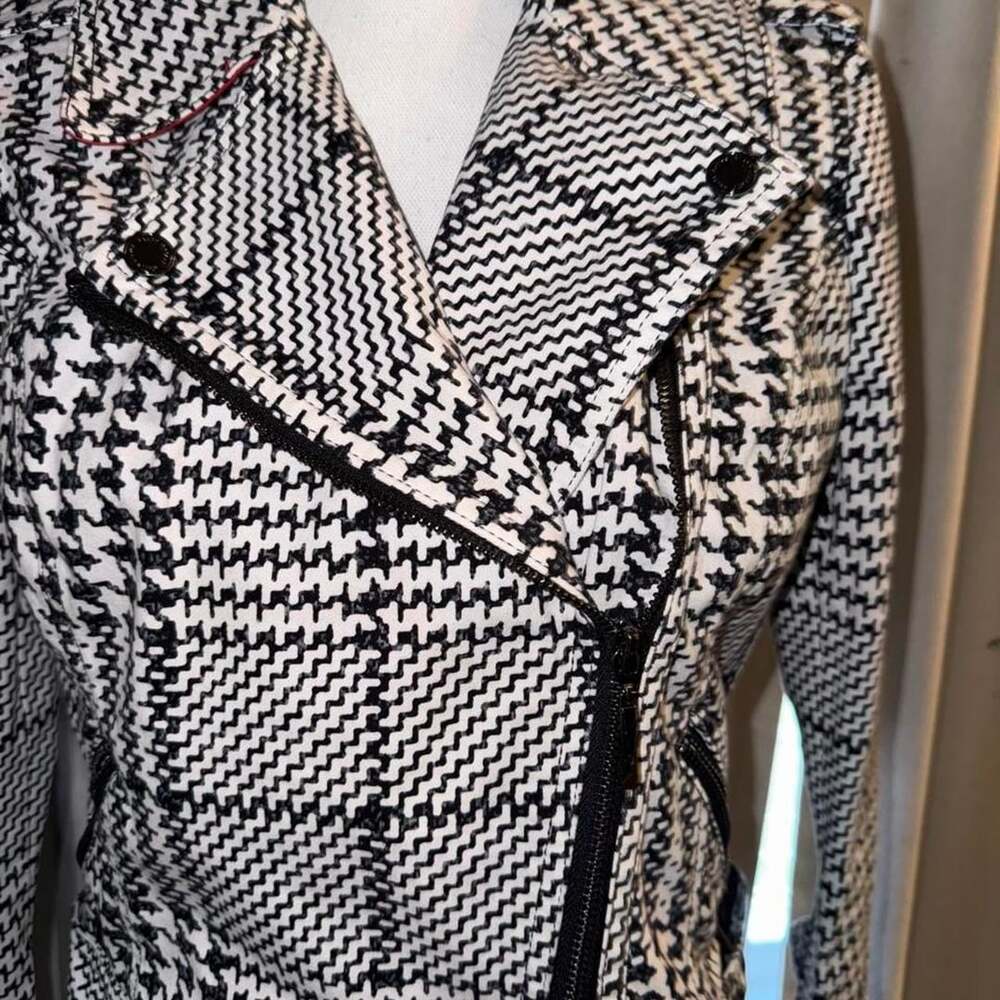 White House Black Market Houndstooth Moto Jacket Size 8P